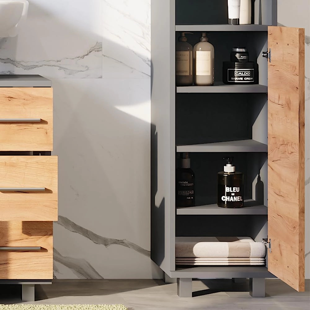mobiletto bagno Ilias, Antracite/quercia dorata, 30.2 x 190 cm con 2 porte