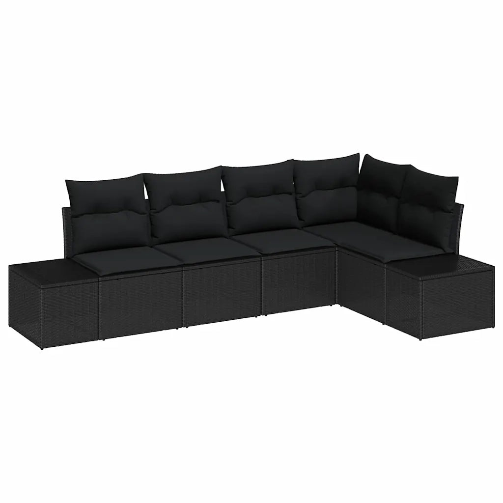 Set Divano da Giardino con archiviazione 5 pcs Nero polyrattan 3355732