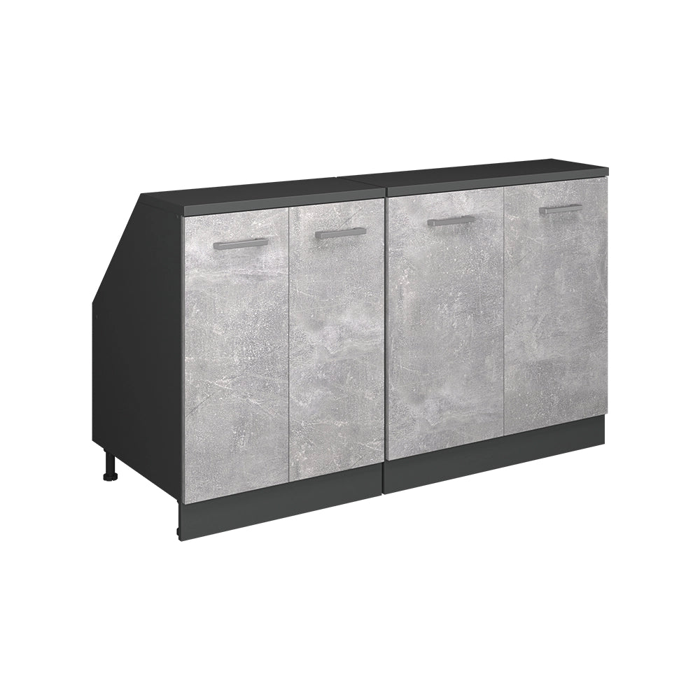 Set di mobili sottotetto Rion Calcestruzzo/Antracite 140 cm Set di 2 carcasse armadio profondità 60 cm Vicco