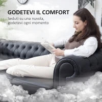 Divano 3 Posti Stile Chesterfield Trapuntato con Molle Insacchettate, Finta Pelle, 213x86x79 cm, Nero
