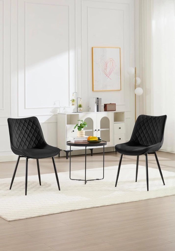 set di 2 sedie cucina moderne sedie imbottite Adatte per Sala da Pranzo, Soggiorno, Camera da Letto Estetica in Tessuto di velluto Nero Metallo BH209sz-2