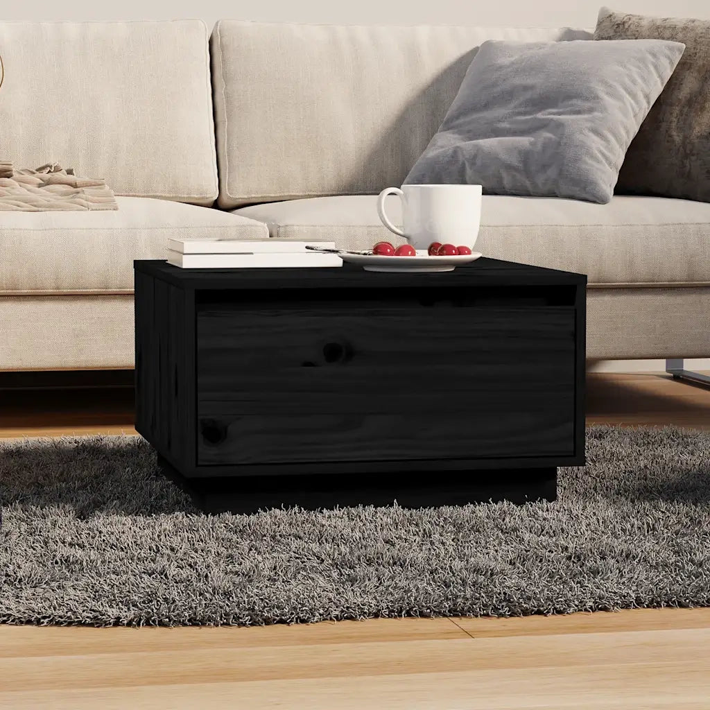 Tavolino da Salotto Nero 55x56x32 cm in Legno Massello di Pino 813409