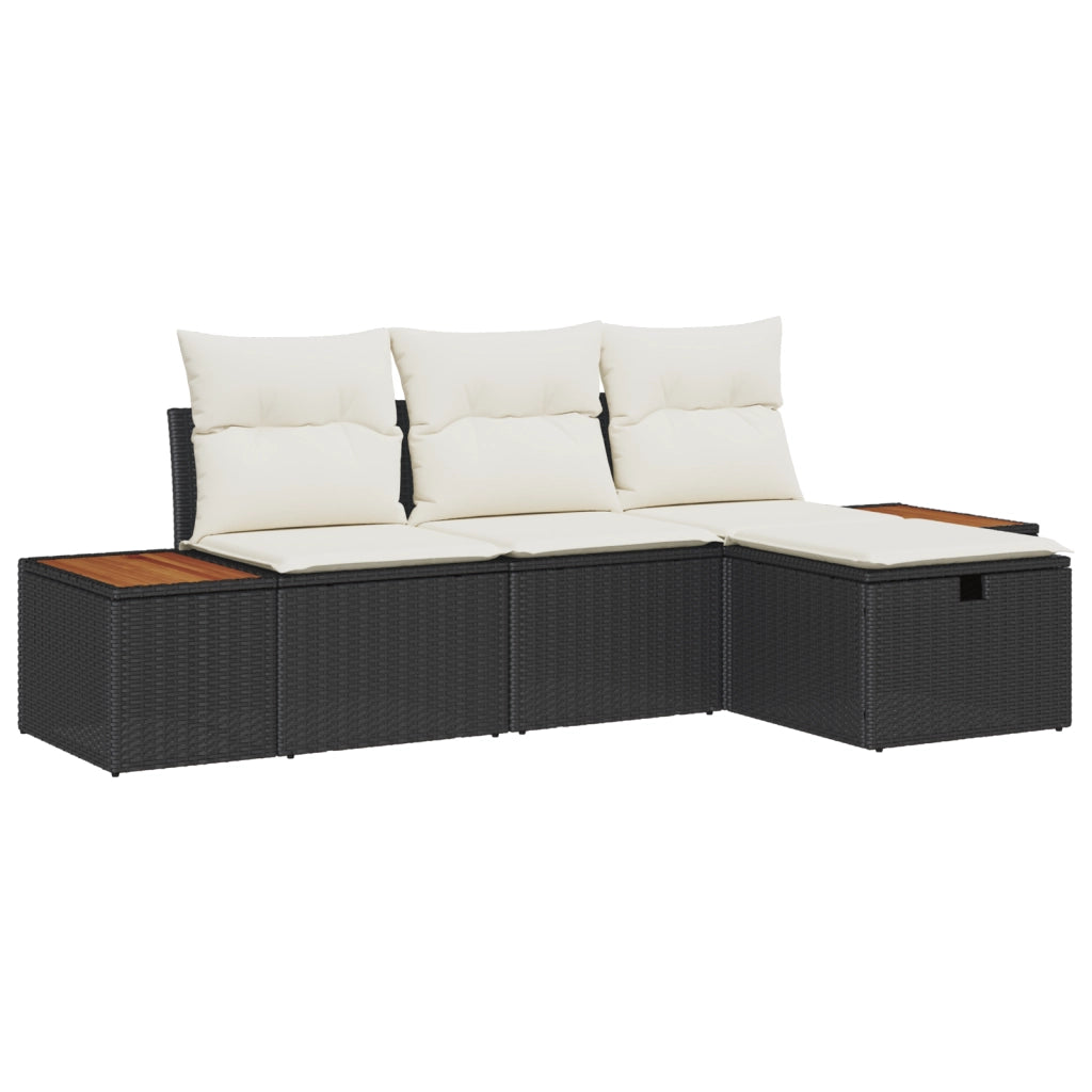 Set Divano da Giardino a 4 Pezzi con Cuscini Nero in Polyrattan