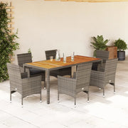 Set Pranzo da Giardino 7pz con Cuscini Polyrattan Acacia Grigio 3278679
