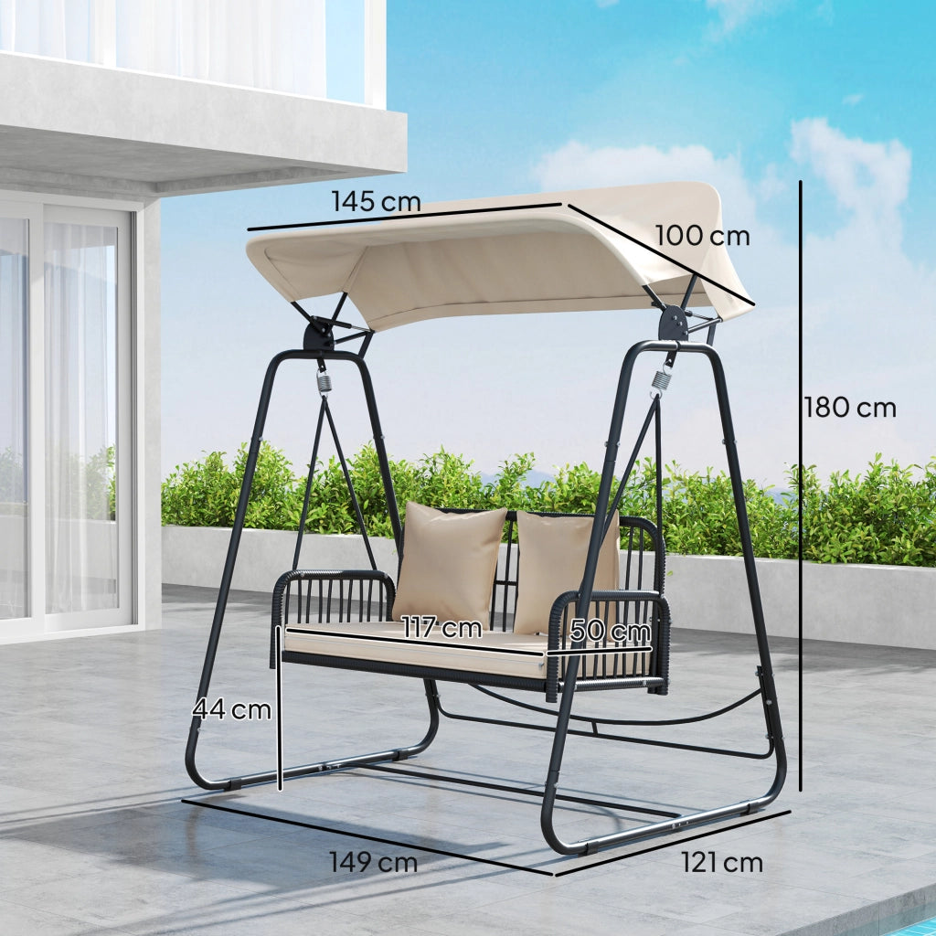 Altalena da Giardino 2 Posti in Rattan con Cuscini e Tetto ¨C zephmum ¨C Khaki 149x121x180 cm