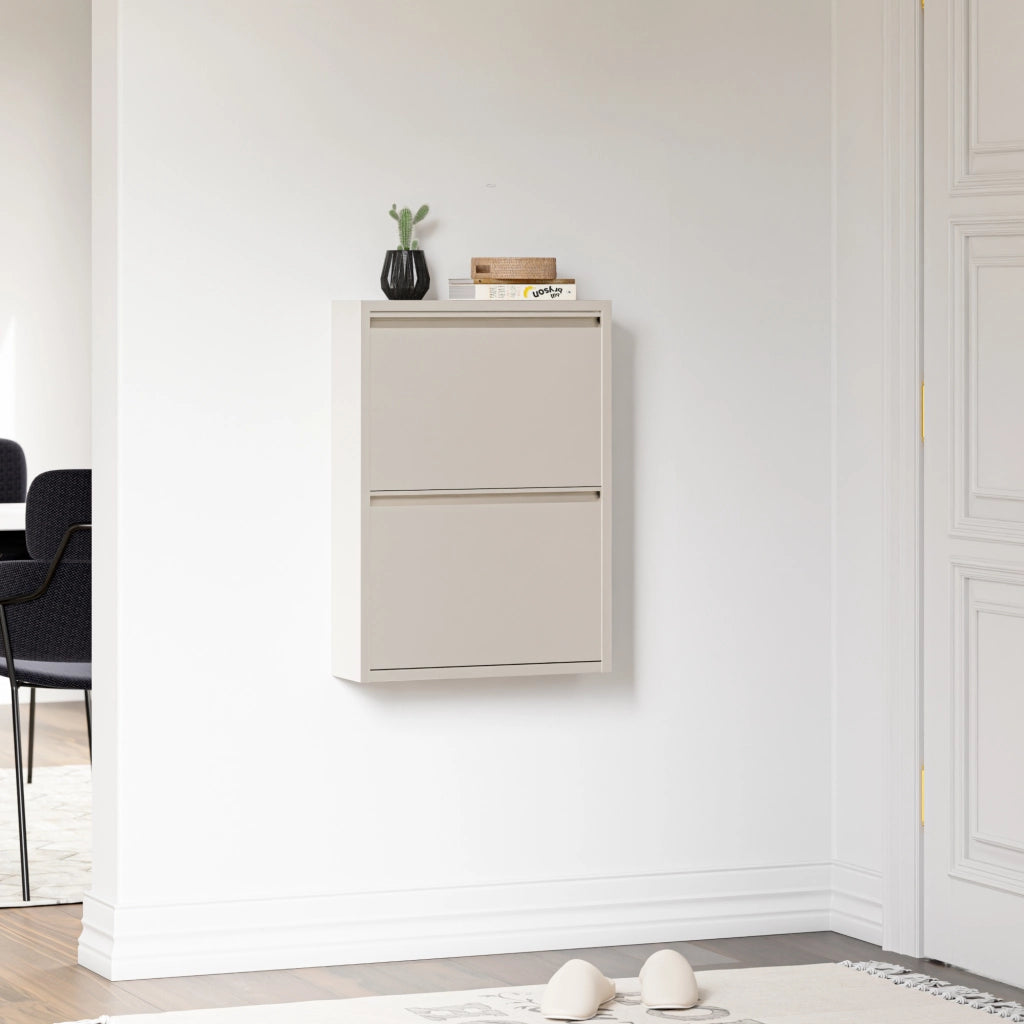 Scarpiera Sokndal con 2 Contenitori Ribaltabili Portascarpe in Metallo - Pepe Bianco [en.casa]