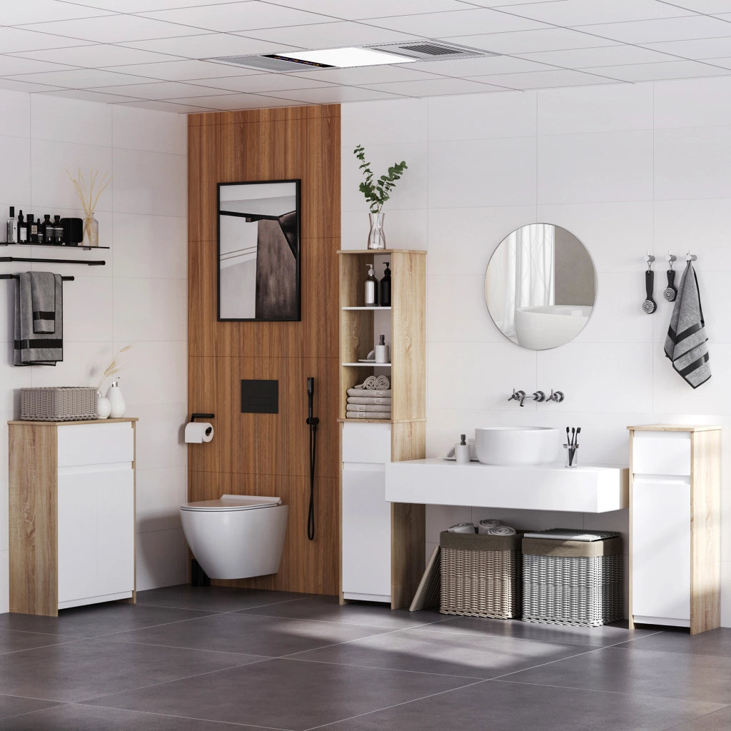 Armadio da bagno con cassetto e ripiano ¨C zephmum ¨C 32,6x30x90 cm bianco legno