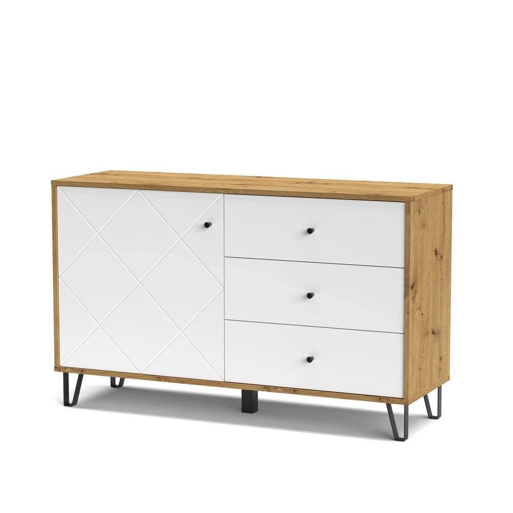 Madia 3 cassetti e anta Bollo5 123,4x40x75,2H colore rovere bianco