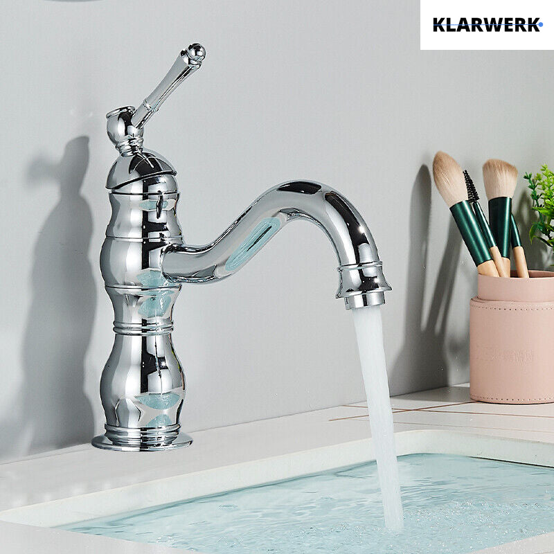 NALA | Rubinetto da bagno basso vintage Gastro cromato lucido |. Rubinetto per lavabo retrò premium in acciaio inossidabile piccolo |