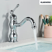 NALA | Rubinetto da bagno basso vintage Gastro cromato lucido |. Rubinetto per lavabo retrò premium in acciaio inossidabile piccolo |