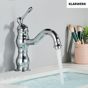 NALA | Rubinetto da bagno basso vintage Gastro cromato lucido |. Rubinetto per lavabo retrò premium in acciaio inossidabile piccolo |