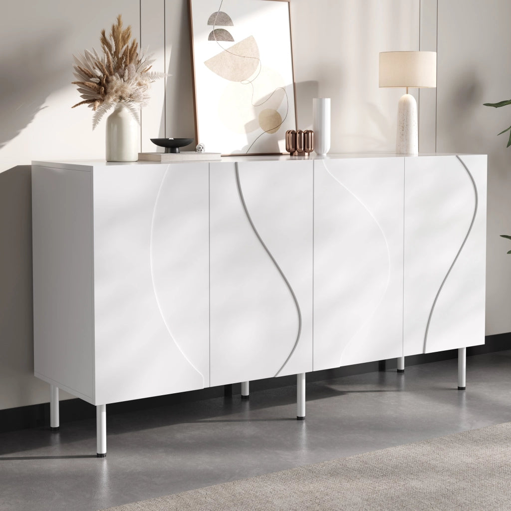 MADIA 140x40x77,5 cm con 4 ante curve 3D Push-to-Open bianca