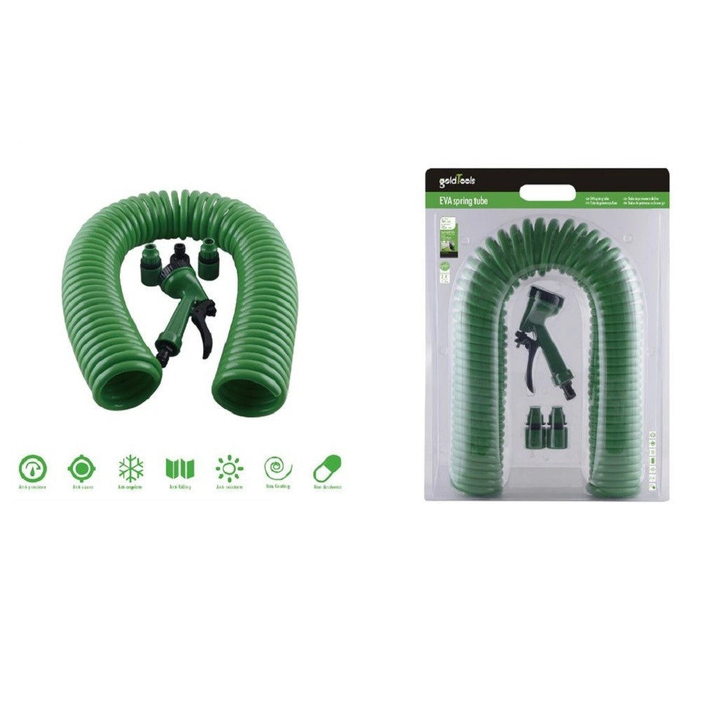 Trade Shop - Tubo Flessibile Spirale Molla 7.5mt Con Pistola Innaffiare Giardino Pompa 57517 -