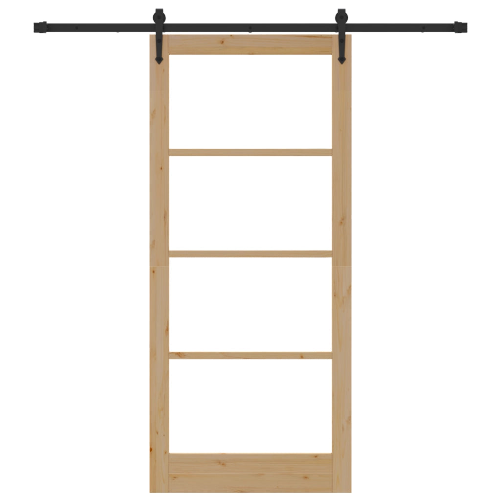 Set di Porta Scorrevole  con Hardware 93x211 cm Legno Massello di Pino