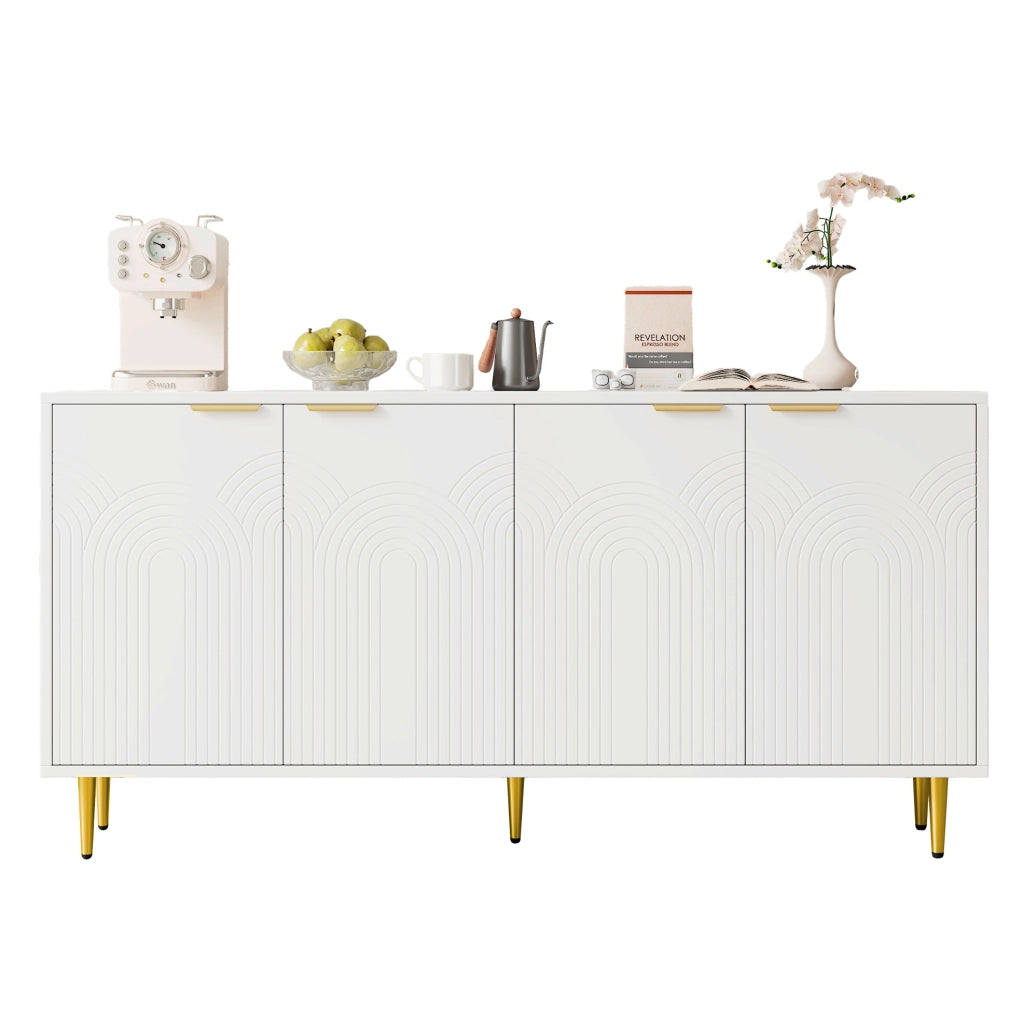 Credenza 4 ante 160x80x40 cm bianca con ripiani regolabili e cerniere soft-close