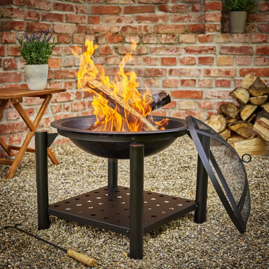 Deuba Braciere Rotondo Ø 55cm Attizzatoio Parascintille Ripiano Portaoggetti Camino Giardino Stufa