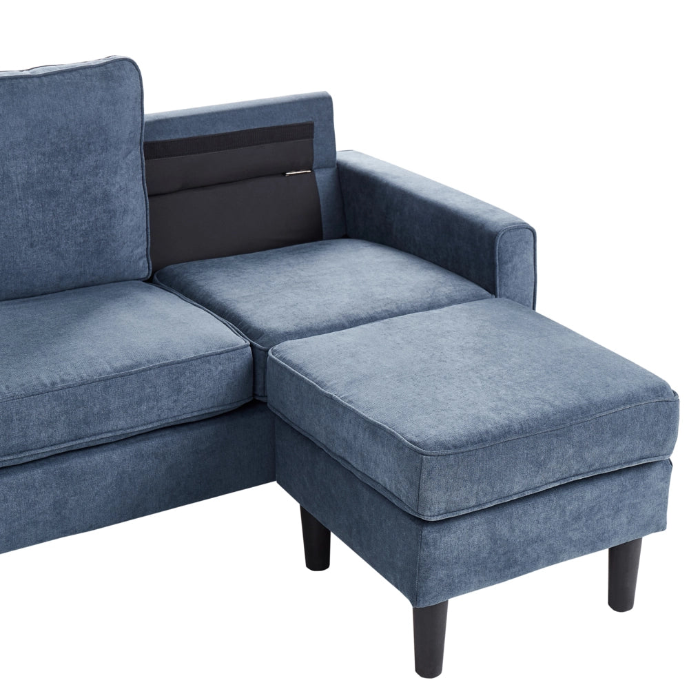 Divano di colore Blu Scuro a 3 posti con Poggiapiedi Ottomano Imbottito stile Classico Tradizionale