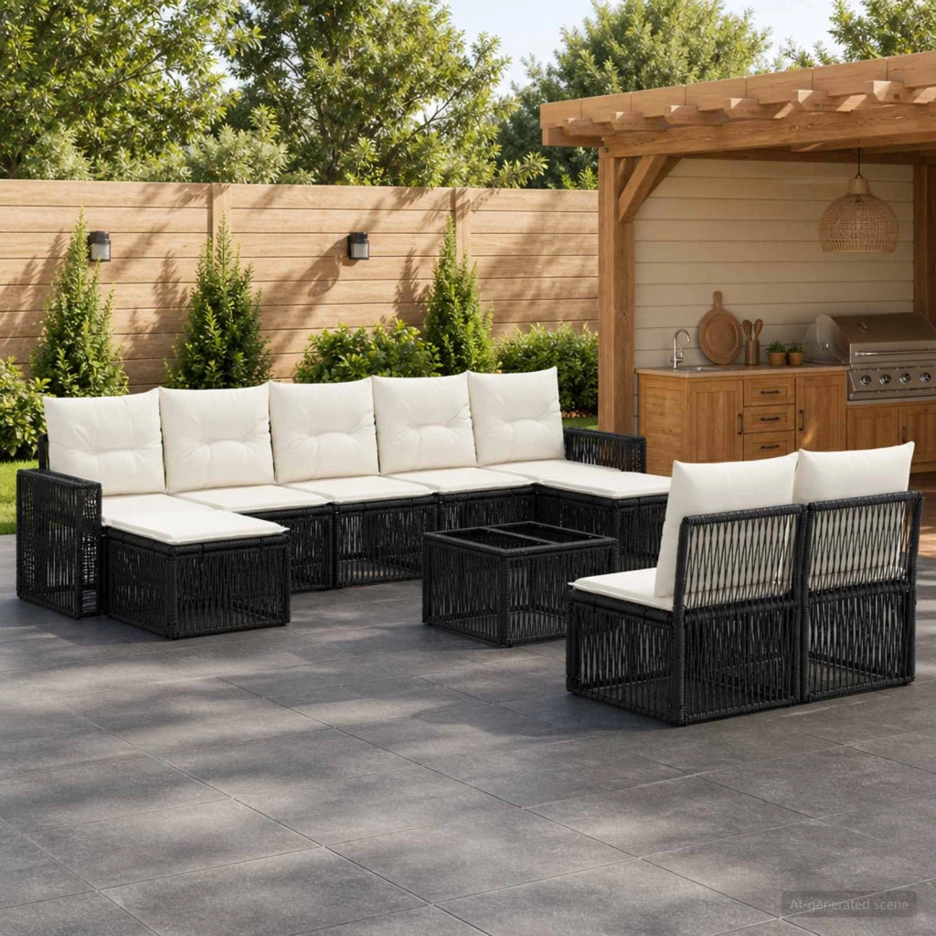 Set Divano da Giardino 10 pz Nero e Bianco Crema polyrattan 3435241