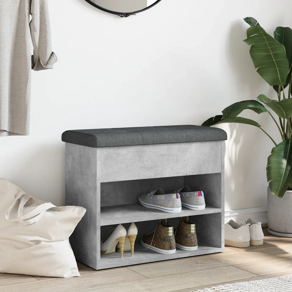 Panca Porta Scarpe-Sgabello-Panca Scarpiera Grigio Cemento 62x32x50cm Legno Multistrato