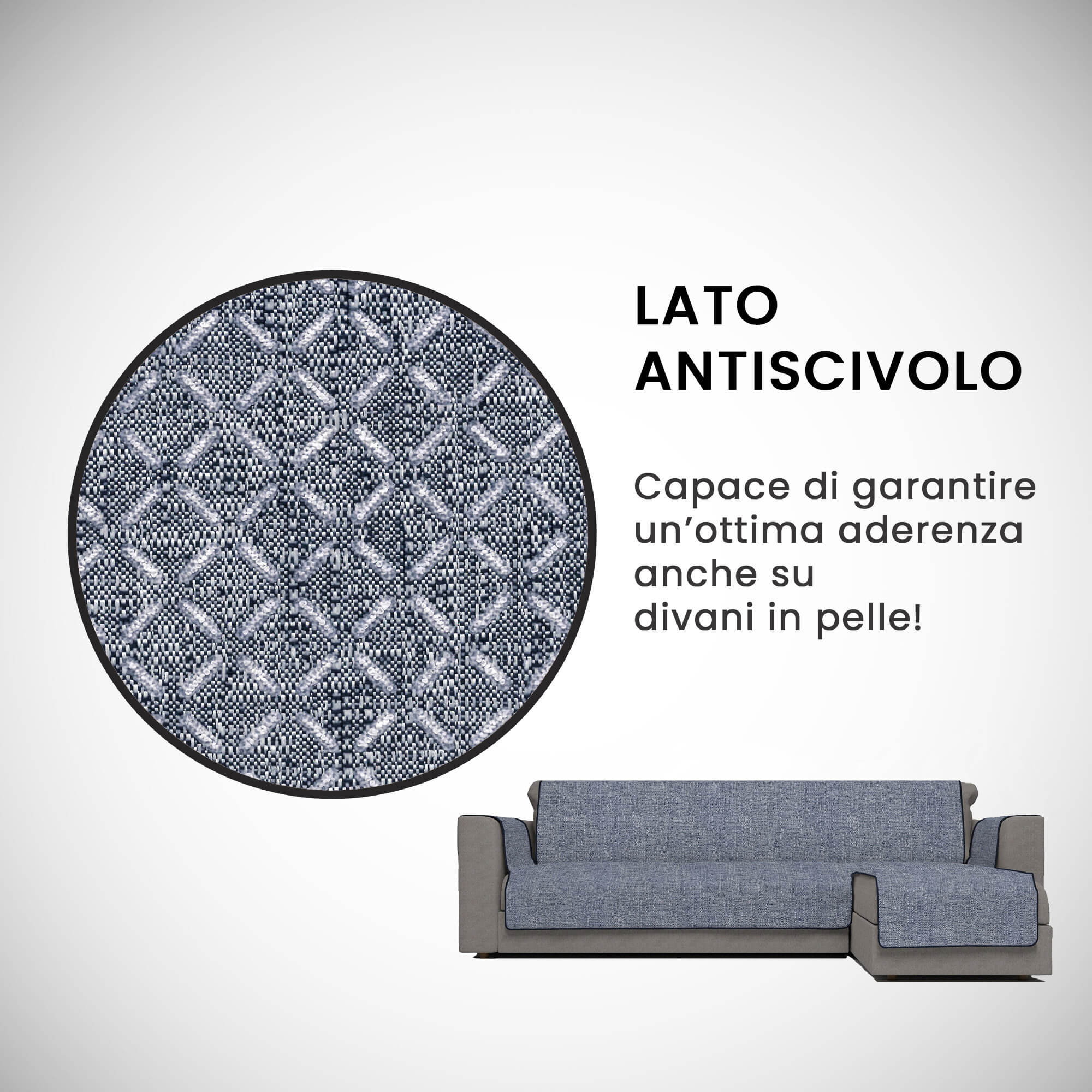 Copridivano in Poliestere con Penisola Destra Seduta 190 cm Blu Scuro