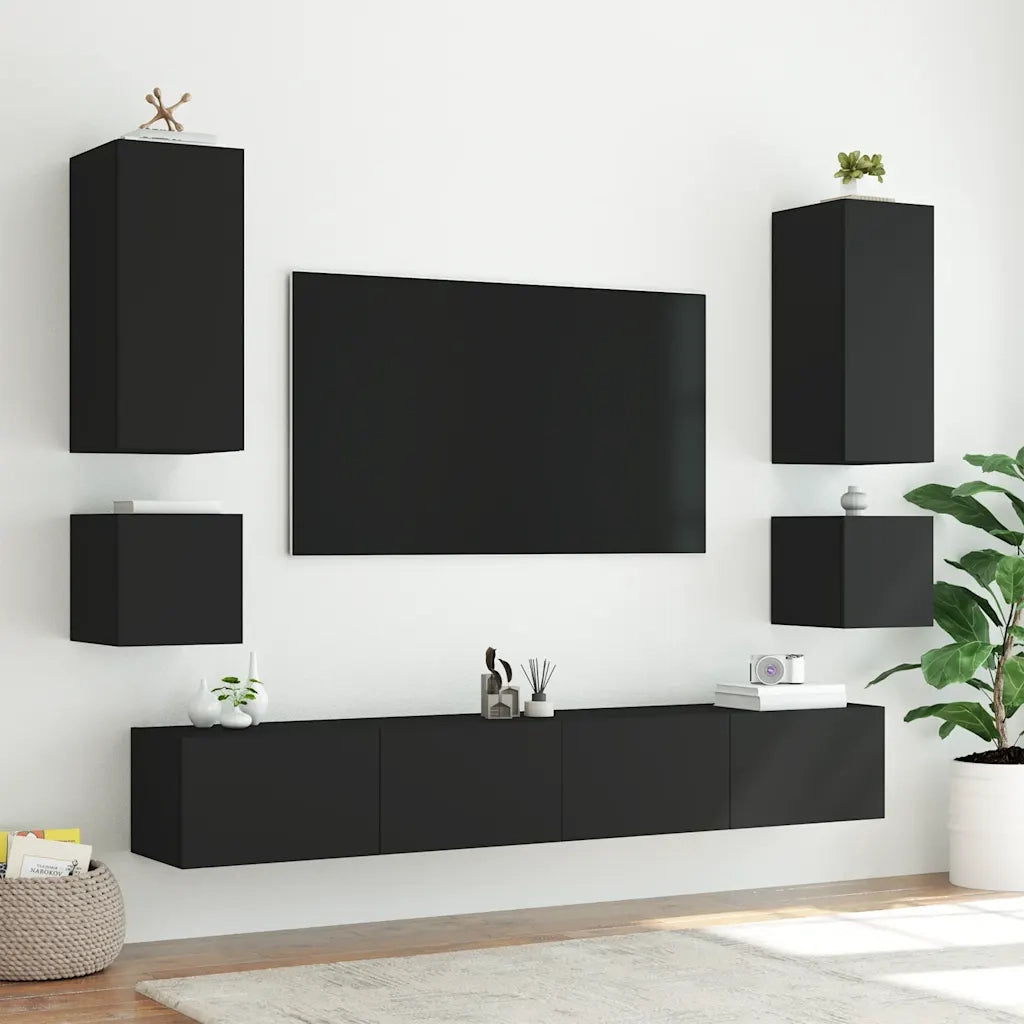 Mobile TV a Parete | Armadietto TV | Mobile Porta TV con Luci LED Nero 40,5x35x40 cm