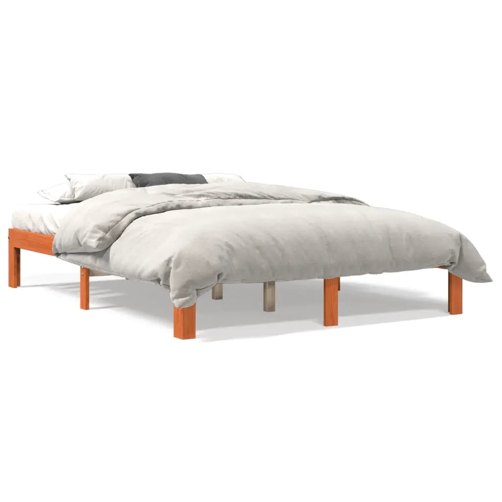 Letto senza Materasso-Struttura Letto Marrone Cera 135x190 cm in Legno di Pino 817592