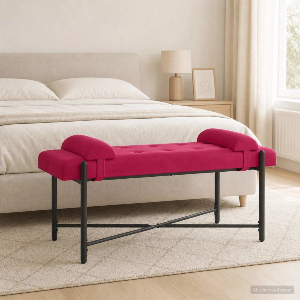 Panchina con bottoni e cuscini Rosso Vino 110 x 40 x 46 cm 42038390