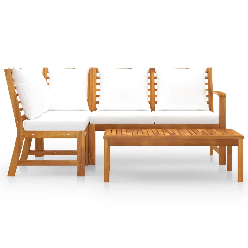Set Divani da Giardino 4 pz con Cuscini Crema in Legno Acacia 3057772