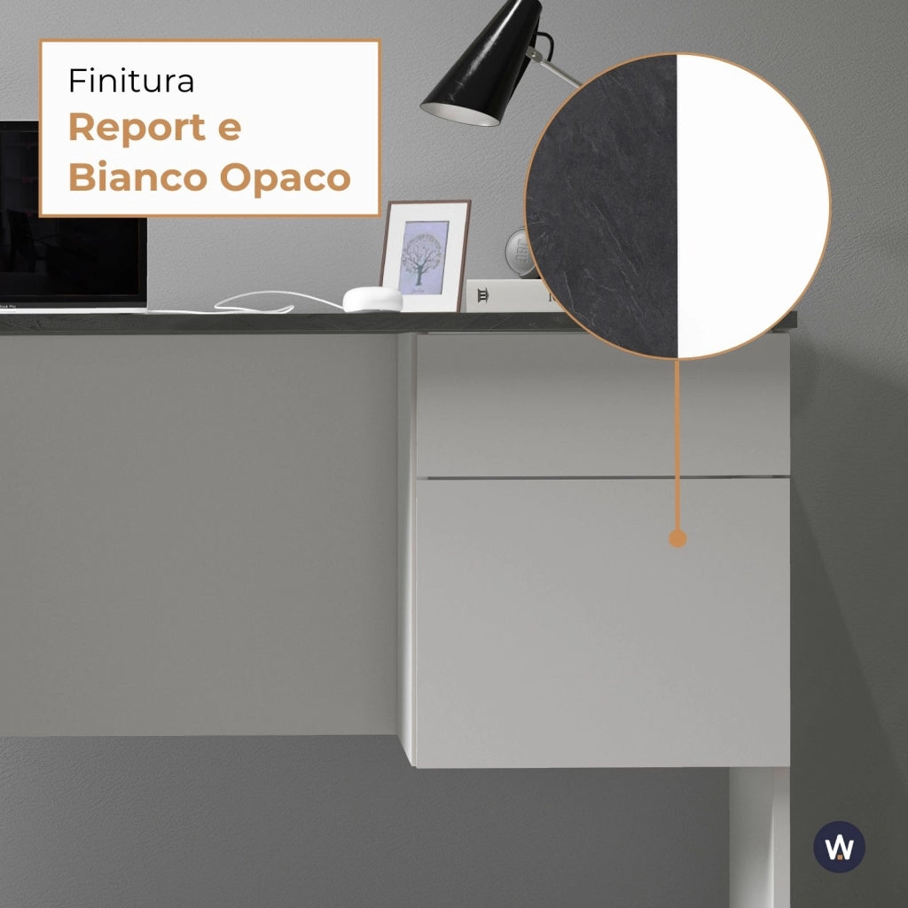 WHOUS Scrivania Easy 1 anta e 1 cassetto report e bianco opaco 110x50x75 cm