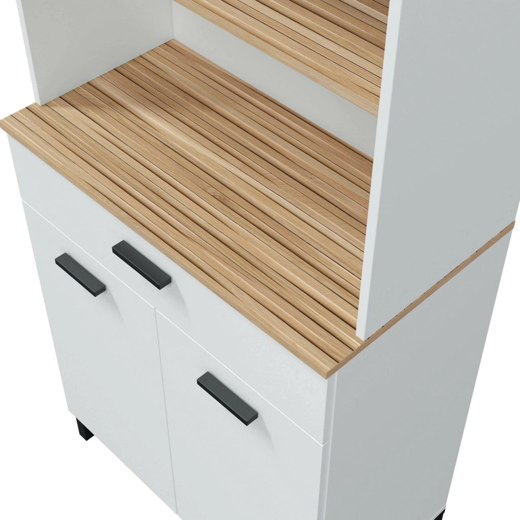 Credenza Florent, Buffet da soggiorno, Madia da salotto, Dispensa da cucina, 72x40 h185 cm, Bianco e Rovere