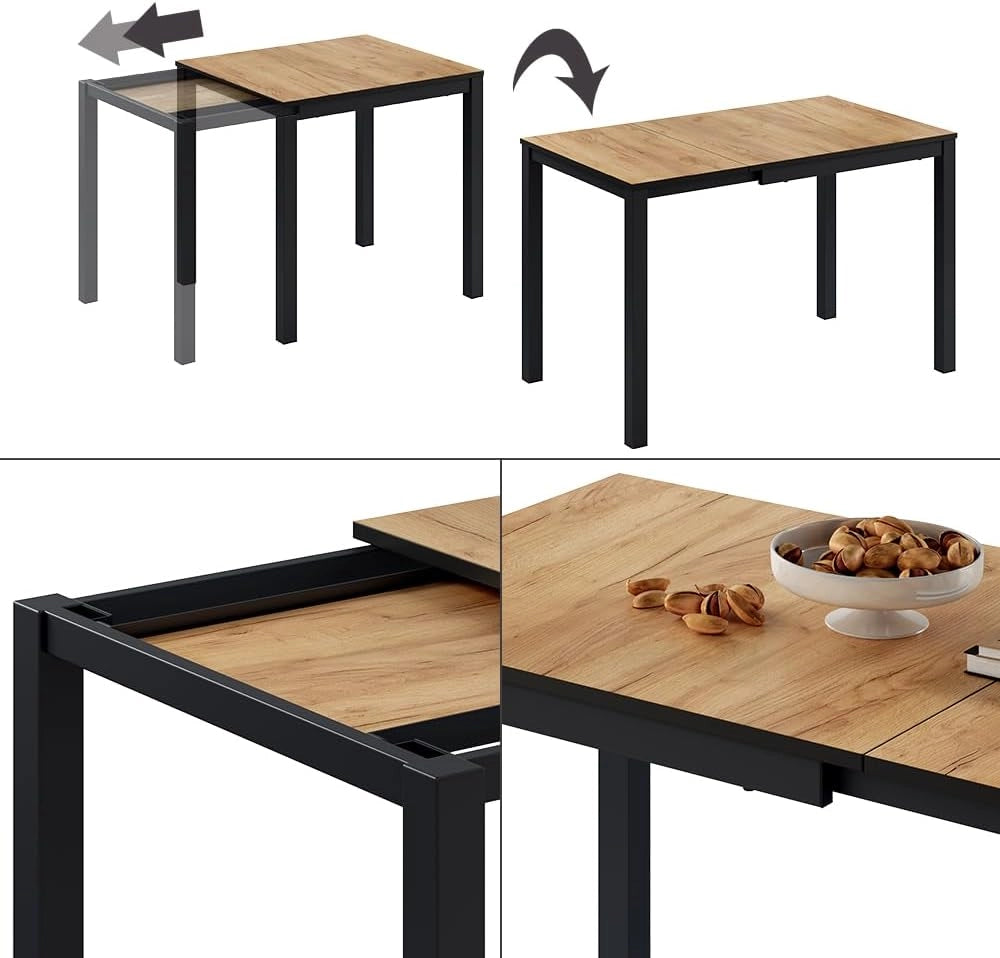 Tavolo da pranzo Granny, Rovere/antracite, 120 x 70 cm Estensibile, con funzione di estensione per lunghezze del tavolo variabili