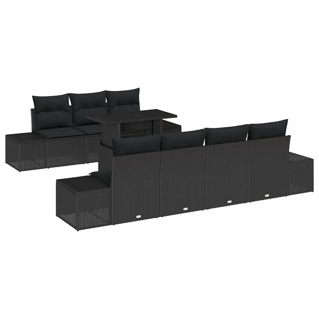 Set Divano da Giardino con cuscino 8 pcs Nero