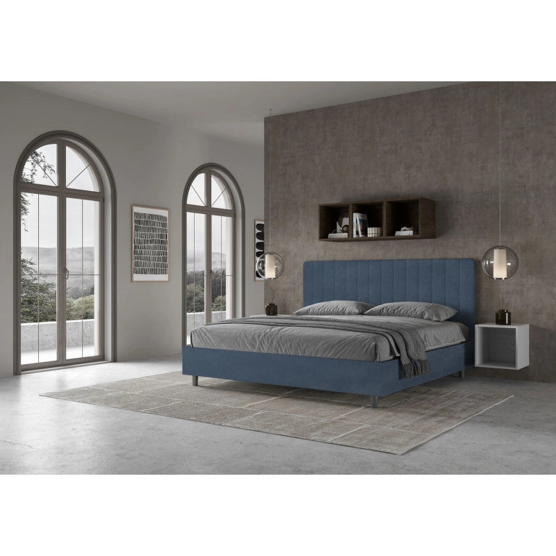 Letto imbottito Matrimoniale 190x200 cm Agueda - Contenitore,Microfibra,Blu