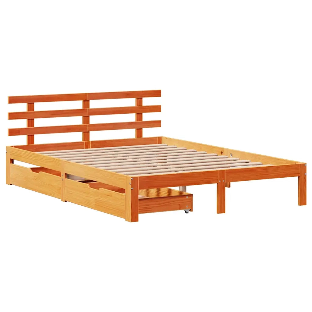 vidaXL Giroletto con Cassetti Marrone Cera 150x200 cm Massello Pino