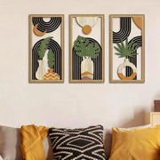 Set di 3 decorazioni da parete in legno boho con foglie