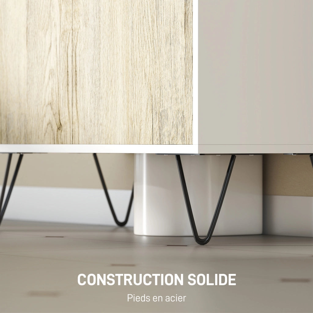 Mobile Sottolavabo Bagno con 2 Ante e Piedi Acciaio ¨C zephmum ¨C Bianco e Legno 60x30x60 cm