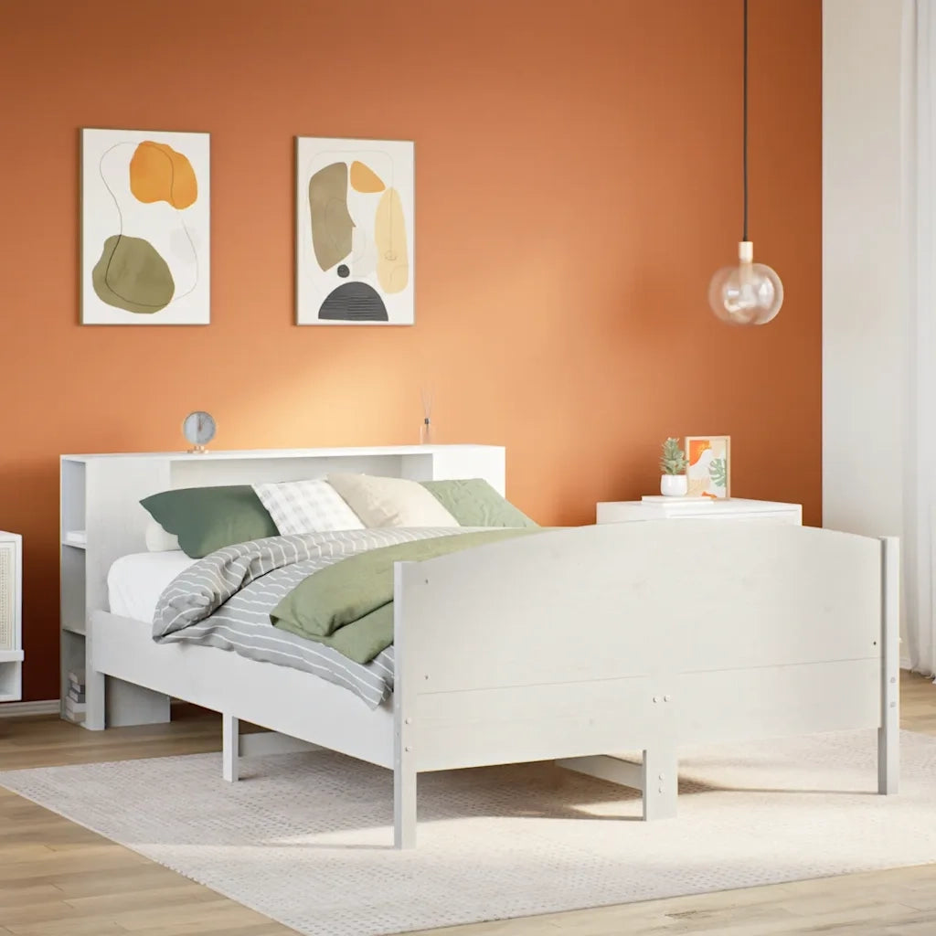 Letto matrimoniale | Letto per adulti | Letto Libreria senza Materasso Bianco 150x200 cm Legno di Pino