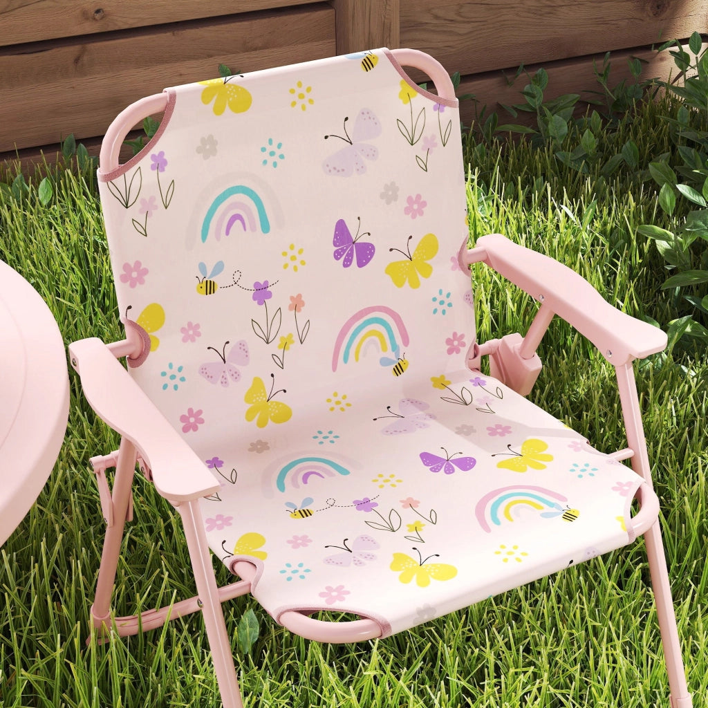 Set da Giardino per Bambini 2-5 Anni con Tavolino 2 Sedie e un Ombrellone Rosa