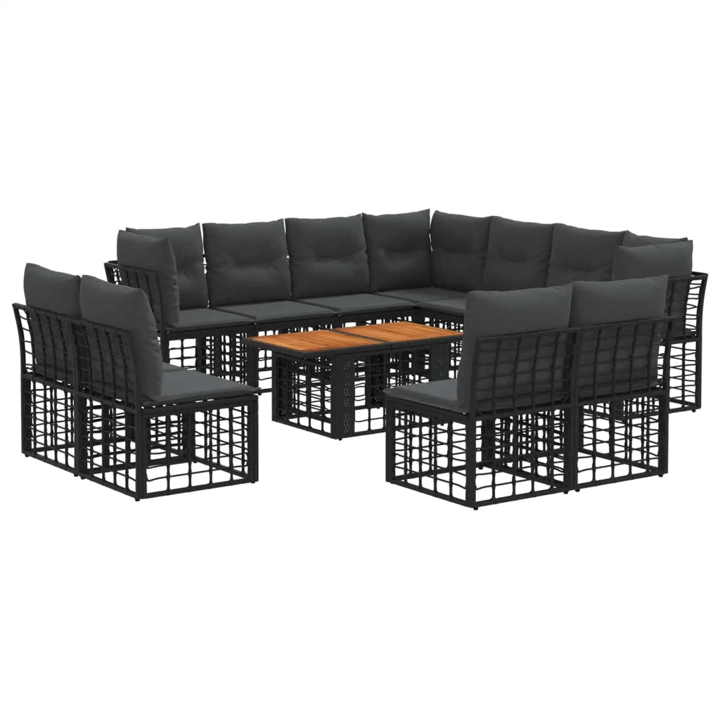 Set Divano da Giardino 12 pz Nero e Grigio scuro polyrattan 3437877