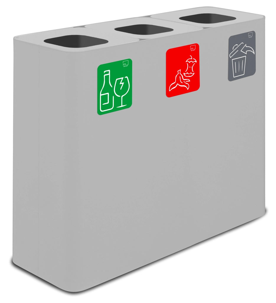 Pattumiera Sistema di Raccolta Rifiuti 90x30xh80 cm In Acciaio Verniciato 3 Scomparti Bianco