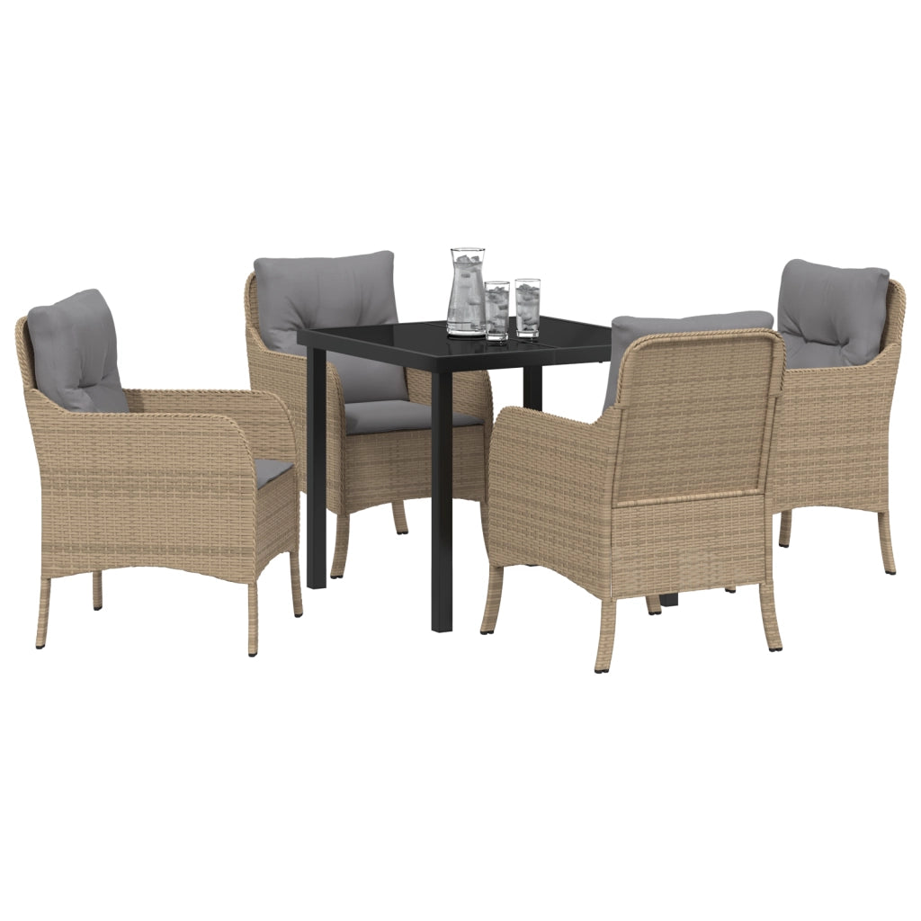 Set di Pranzo da Giardino 5 Pezzi con Cuscini Beige Polyrattan