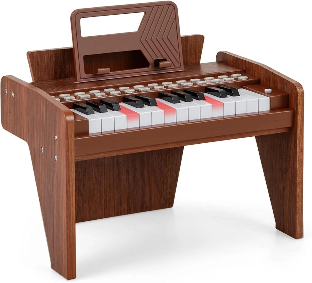 Tastiera Pianoforte per Bambini a 25 Tasti, Mini Pianoforte Digitale Giocattolo, con Velocità e Volume Regolabili, Tasto Luminoso e Leggio, Modalità Didattica, per 3+ Anni (Nero)