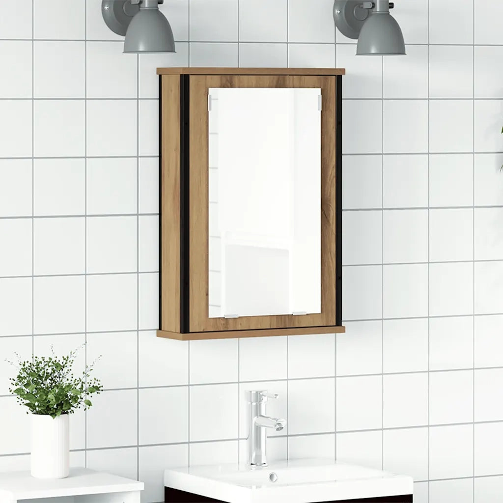 Mobile Bagno Specchio-Armadietto a Specchio da Bagno Rovere Artigianale 42x12x60 cm Truciolato