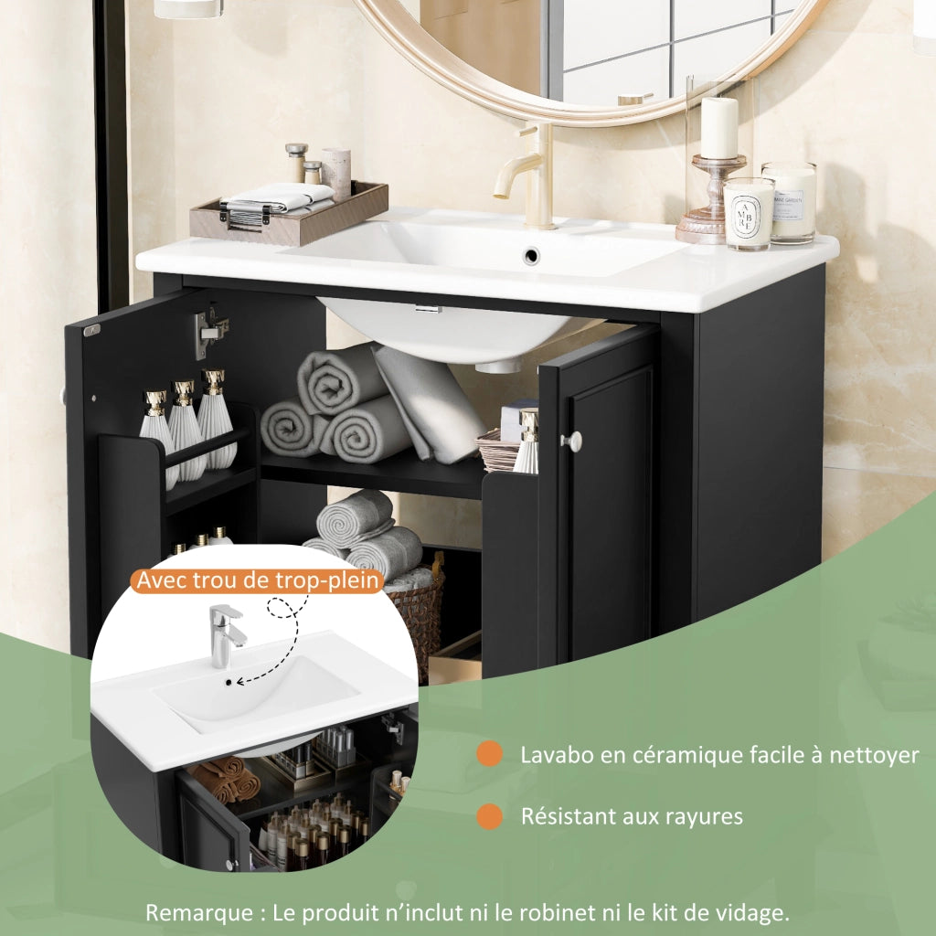 Mobile sottolavabo con lavabo in ceramica e 2 ante 1 cassetto ripiano regolabile per bagno in MDF laccato moderno