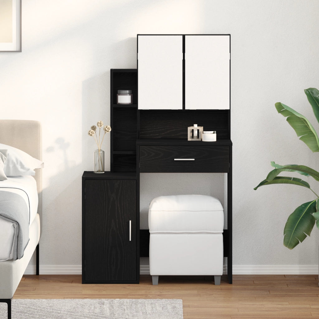 Tavolo da toeletta con specchio e luci LED in rovere nero