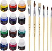 Set di vernice per tessuti, composto da 12 flaconi da 25 ml, resistente al lavaggio, completo di 6 pennelli, vernice per tessuti non tossica per T-shirt, jeans e tutti i tessuti, colore per tessuti per adulti, principianti e artisti.