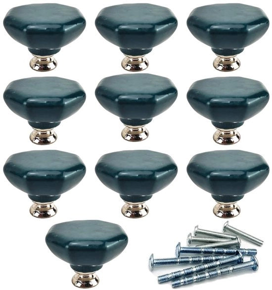 Pomme di ceramica da parete 10 pezzi - Maniglie in porcellana - Maniglie a ottagono per porte - Stile moderno - Maniglie di alta qualità - Installazione facile
