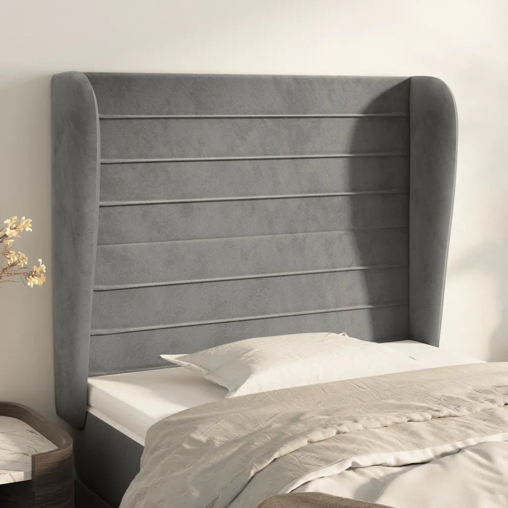 Testiera ad Orecchio-Testata con Orecchie Grigio Chiaro 83x23x118/128 cm in Velluto 210584