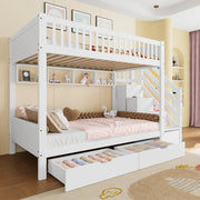 Letto a castello 90x200 cm con scala contenitore e armadio bianco