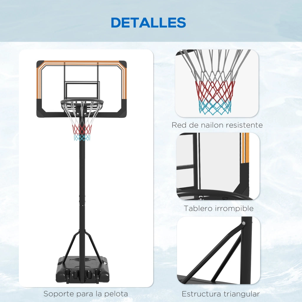 Canestro da Basket Regolabile 182-213 cm ¨C Xylo ¨C Con Ruote Base Riempibile Nero